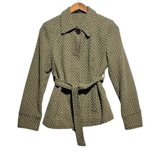 Essentials By Milano‎ Women Small Wool Blend Blazer Jacket Green Brown Belt Tie